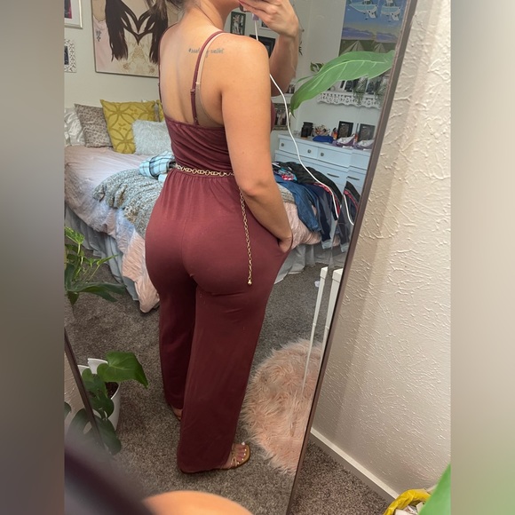 Strapless maroon jumpsuit - Picture 6 of 8
